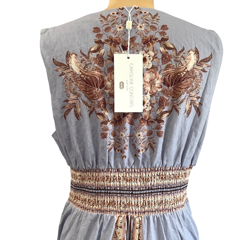 Caroline Constas Grecian Floral Linen Blend Maxi Dress Blue Boho Pokets S NWT - Picture 8 of 15